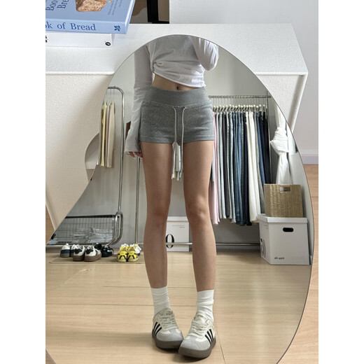冠贸裴美式辣妹抽绳运动短裤女夏季修身显瘦外穿灰色包臀休闲热裤居家裤 灰色 S