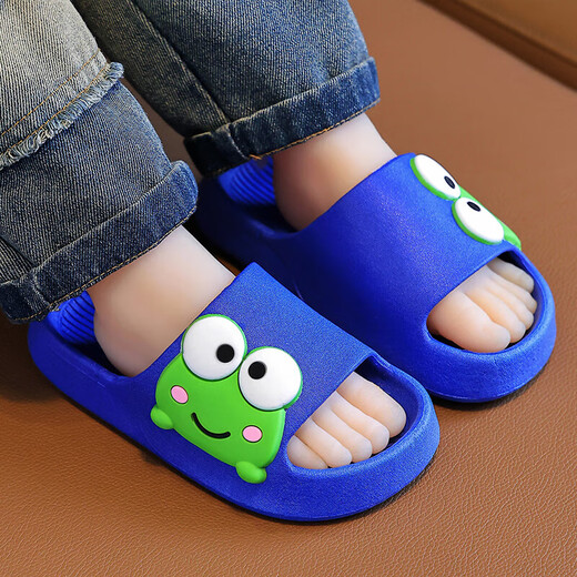Children's slippers for bathing in summer, deodorant and anti-slip at home, boys' thick-soled outer wear parent-child antibacterial sandals, thick-soled anti-slip version - green single layer 339 frog 34 /34-35 length 215