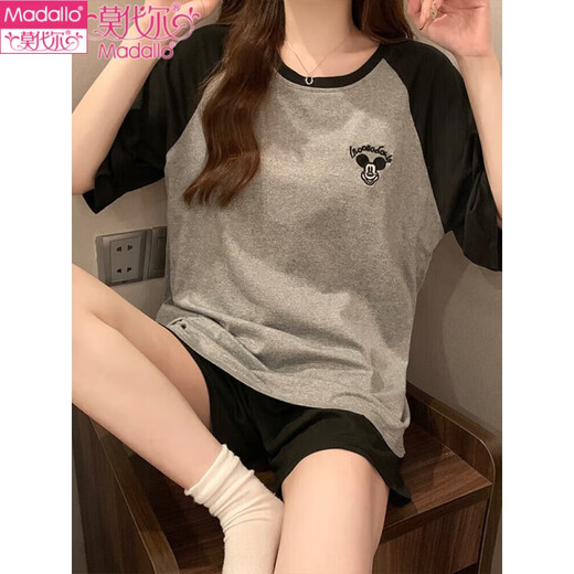 
Modal pajamas women's summer short sleeves with chest pad integrated home clothes loose large size casual new suit for outside wear 12347 full puppy with chest pad M
