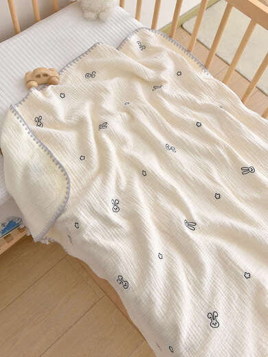 Wen Yijia custom-made baby blanket pure cotton newborn children pure cotton nap small blanket kindergarten baby bath towel universal four-layer cartoon rabbit 75*100cm