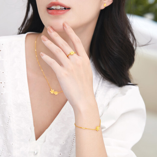 六福珠宝 足金栀子花黄金活口戒指女戒活口戒 计价 GMGTBR0009 约2.32克