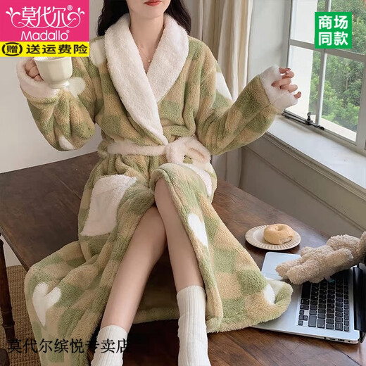 莫代尔睡袍女秋冬季珊瑚绒加厚款睡衣女法兰绒加绒冬天性感浴袍家居服女 QKM902 2XL 180 建议130-150