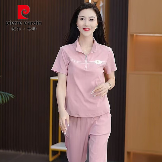 皮尔卡丹大码新款冰丝短袖运动套装女夏时尚洋气遮肉夏季休闲跑步服两件套 绿色【冰丝套装】6629 M 建议【80-100斤】