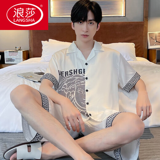 浪莎（LangSha）冰·丝真丝睡衣男夏季新款2025新款薄款短袖短裤夏天套装青年夏款 NSD695 L 125斤以下