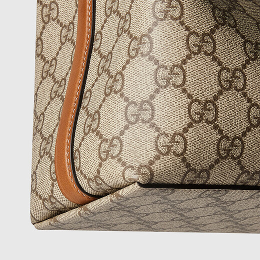 古驰（GUCCI）水桶包 【25年新款】Emblem 涂层帆布拼皮革手提包女款斜挎包【送礼】 棕色815118-FAD6L-9758 长18cm 宽11cm 高19cm