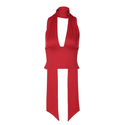 European and American hot-selling women's clothing 2025 spring and summer new sexy scarf strap low-cut back hollow suspender top wholesale burgundy M