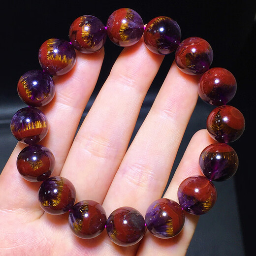 Zhuxin Natural Aurora 23 Kristall Aurora Armband Gold Titanium Kristallzahn Purpur Red Füllhorn rot pyramidenförmiger Männer- und Frauenarmband 12247 12 mm Aurora 23 Kristall