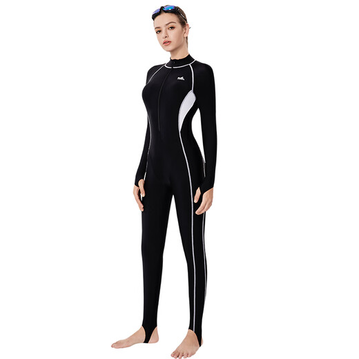 Yingfa new women's full body sun protection swimsuit long-sleeved jellyfish wetsuit black/grass green xl