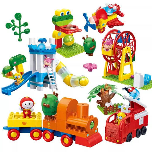 Zhouge Bangbao 3-6 Jahre alte große Partikelrohrbaubausteine Spielzeug Maijack Town Plug-In-Bausteine 9226-Brand-LKW 27 Partikel 2 Puppen