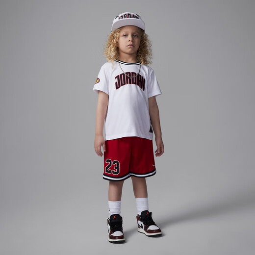 Nike (Nike) Jordan-offizielles Nike Jordan Boys Playoffs T-Shirt und Mesh Shorts Anzug Summer II2533 687 Fitness Red 130 L