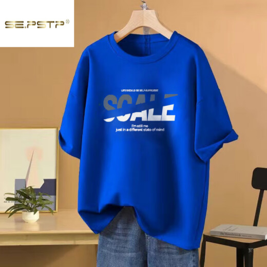 夏典素订女王（SE.PSTP）重磅100纯棉短袖t恤女2025新款夏季休闲百搭宽松大尺码半袖上衣潮 1049#藏青色【100%纯棉】今年流 S 【建议80-100斤】