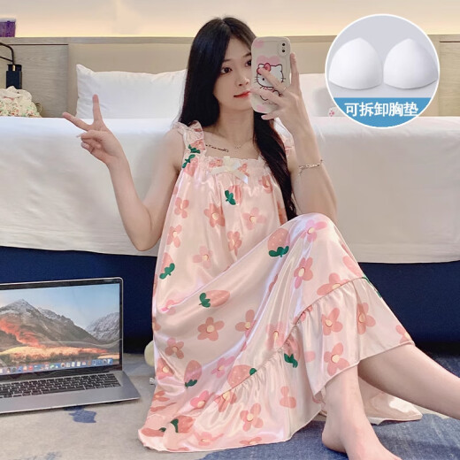 单南卫睡裙女夏季自带胸垫冰丝凉感吊带睡衣夏天女士甜美可爱家居服春秋 3887【不可拆胸垫】 L 【95-120斤】