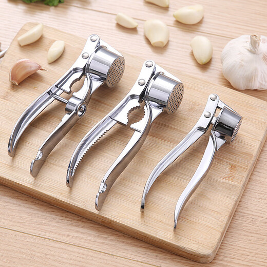 Fat Donglai's same extra-large garlic press, garlic masher, garlic tongs, multi-functional zinc alloy stainless steel manual pull type, medium garlic press (4-in-1)