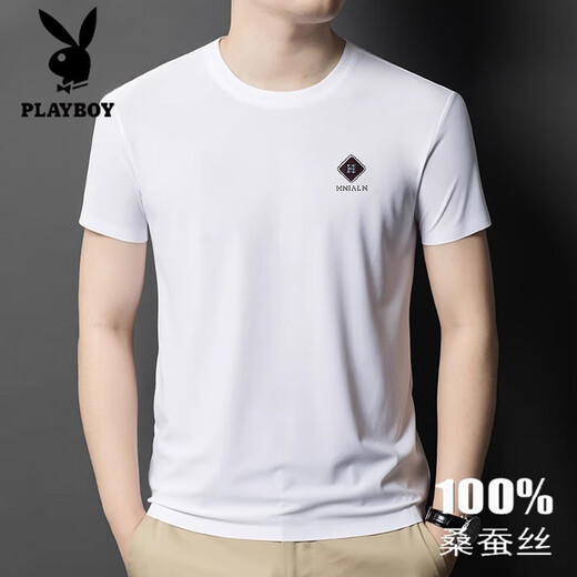 
Playboy 2025 new high-end mulberry silk short-sleeved T-shirt for men's summer new round neck solid color thin large size casual T-shirt 13578 Gray M 165 [recommended 100-120Jin [Jin equals 0.5 kg]]