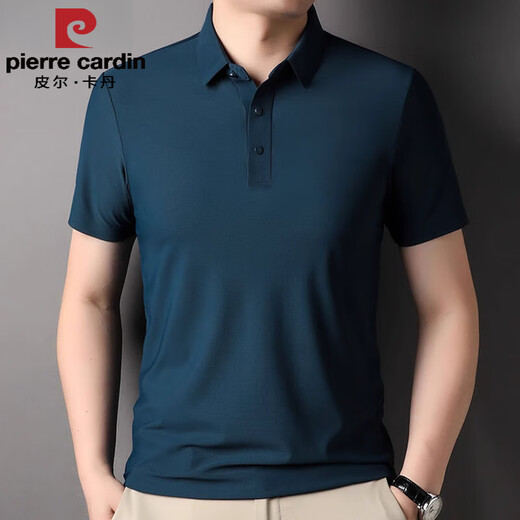 Pierre Cardin Marke High-End Elastic Herren-kurzärmeliges T-Shirt 2025 Sommer Traaceless Thin Ice Seide mit mittlerem Alter Polo-Hemd mit mittlerem Alter 1421 Black M 48 Empfohlenes Gewicht 100-120 Jin [Jin ist gleich 0,5 kg]
