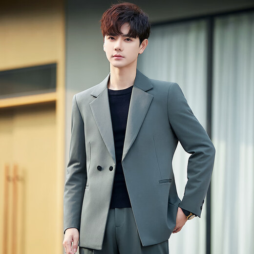 ROMON men's casual suit suit men's business casual Korean style slim and handsome double-breasted trendy groom's wedding suit coffee color single suit XL recommended 120-130Jin Jin equals 0.5 kg