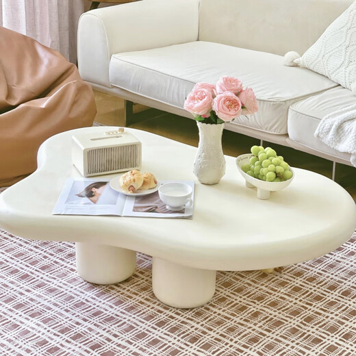 Guangyi Yunduo coffee table living room home small apartment cream style Internet celebrity simple modern special-shaped low table wabi-sabi style small table 100*69*35 cream color
