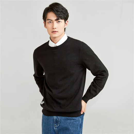 Giordano Sweater hommes peigned coton brodé de couleur unie de couleur unin pur coton rond Pullor pull mascu 18051602 66 Navy Blue XL