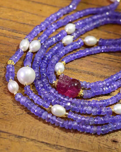 Wei Ci Xia Ziye New Chinese style natural 3-4mm conformal section tanzanite pearl tourmaline multi-circle necklace sweater chain Place an order and consult customer service