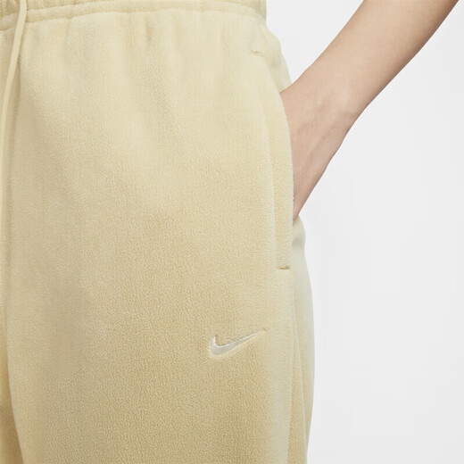 耐克（NIKE）裤子女裤春秋季运动裤宽松卫裤收口保暖摇粒绒休闲长裤 HQ4877-783米黄色 S