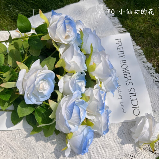 黎秋科ins假玫瑰花仿真花束摆件插花拍照高颜值diy礼物碎冰蓝客厅装饰花 [混搭联系客服备注] [9896%仙女选择-12支]