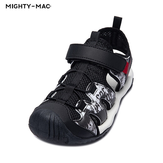 MIGHTY-MAC children's shoes, boys' toe-cap anti-collision sandals, summer new outdoor breathable Velcro children's sports sandals, black/white 31, recommended foot length 19.5cm