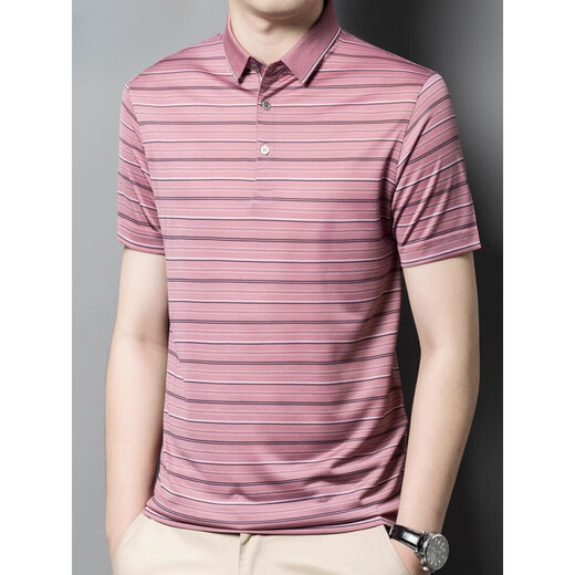 Seven Wolf (SW1960) Ice Seide T-Shirt Herren-Kurzärärmel-Sommer-Dünnstil Horizontal gestreiftes Oberteil Cool Silky Silky T-Shirt Polo Shirt SJ1503 rot 2xl 180 [155-170jin [Jin EqualS gib 0,5 kg]]