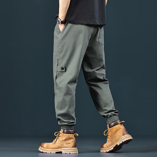 Canelin Kiskha high-end 2025 summer black work pants men's American Harem pants large size loose tying feet casual long trousers 8004 military green regular XL size
