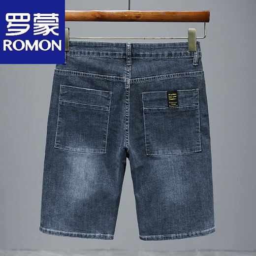 
Romon 2025 new summer thin denim shorts men's five-point loose straight mid-trousers casual versatile stretch breeches 671 black 36 (2 feet 8)