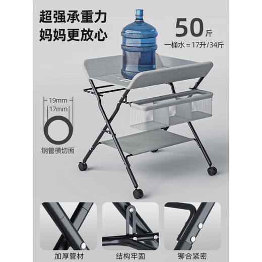 英氏（YEEHOO）尿布台婴儿护理台便携式新生儿床上换尿布抚触台洗 天蓝色-标准款(置物篮+晾衣