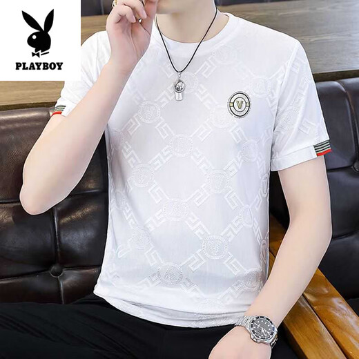 花花公子（PLAYBOY）高档桑蚕丝短袖t恤男2025夏季薄款真丝体恤衫速干半袖男士上衣 869卡其色 M 【90-105斤】