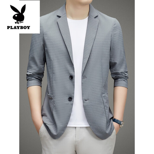 花花公子（PLAYBOY）冰丝西服男士夏季新款休闲西服西装轻薄单西防晒上衣百搭外套 黑色 2XL 185