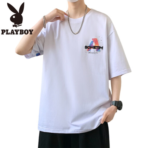 Playboy (Playboy) Briefe Drucken kurzärmeligster Männer Sommerrotatorenhülle Lose T-Shirt halbärmelige Herren-Top-Teenagerin White-Vielseitigkeit T-Shirt T W733 Weiß M etwa 85 ~ 110jin [Jin gleich 0,5 kg] kann getragen werden