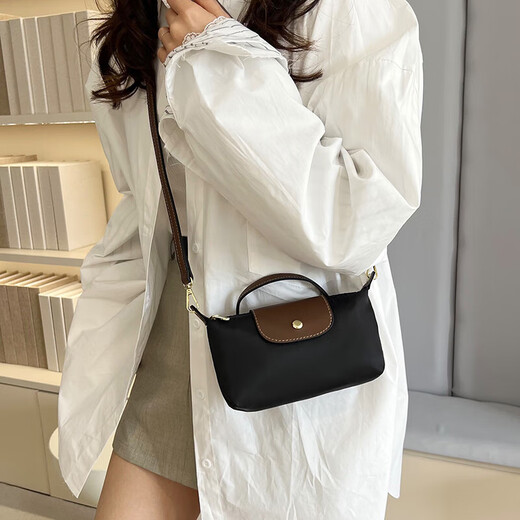 Longxiang Pingtin nylon dumpling bag women's single handle handbag simple and fashionable one-shoulder crossbody mobile phone coin wallet black