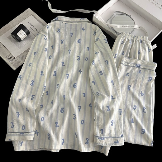 Men's pajamas for men's spring and autumn 2025 new cloud cotton long sleeve thin style youth summer large-size home clothing 12401 [High-quality cloud cotton] L [100-130Jin [Jin equals 0.5 kg]]