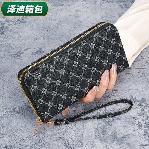 芸洛新款时尚印花钱包女款大容量随身带拉链长款钱包手拿包手机包 咖色