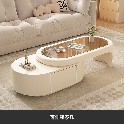 Qingziyou cream style coffee table for living room and home 2026 new small apartment simple rotatable tempered glass tea table combination cream style brown glass single coffee table