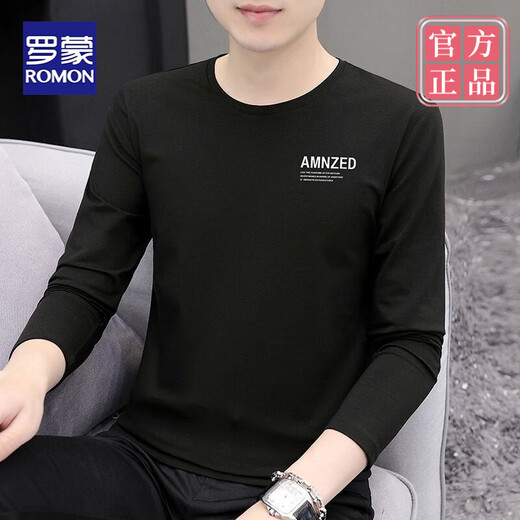 
ROMON high-quality long-sleeved T-shirt for men in autumn 2024 new base shirt for men in spring and autumn with ice silk round neck top 9209 carbon ash 5XL Recommended 170-190Jin [Jin equals 0.5 kg]