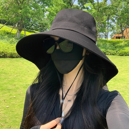 Memaru 2025 new summer fisherman hat women's large brim anti-UV sun hat cycling neck protection sun protection hat black large brim shawl neck protection
