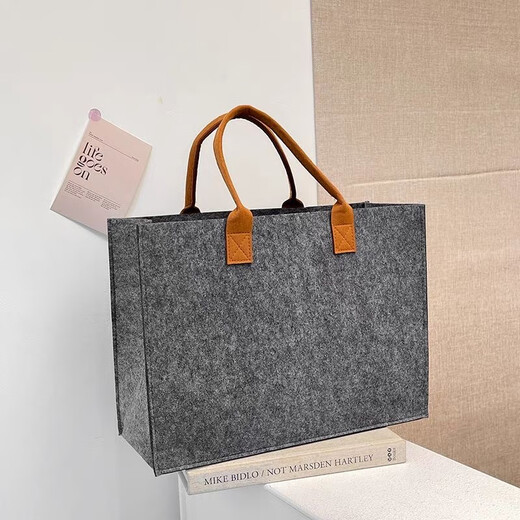 Yu Dingfu large-capacity portable shoulder bag women's felt bag open tote versatile shopping bag class commuter bag gray medium size 40cm*30cm*15cm