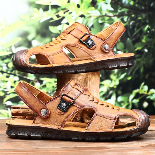 YRC Yierkang Sandalen Herren 2025 Sommer weicher Sohle der Hohlhöhe Leder Schuhe hohl atmungsaktiv
