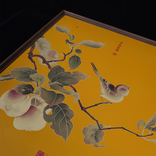 Guge Space Focus Art Entrance Painting Happy Branches New Chinese Restaurant Copper Engraving Living Room Sofa Background Wall Electric Meter Box Decoration Painting Peaceful Joy Gold 800x800mm Black Walnut Solid Wood Picture Frame Copper Color Burning Technology + Brass Painting Core + Package Installation