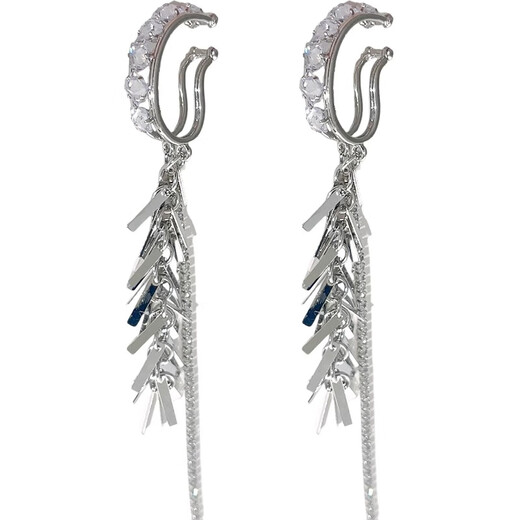 BJYL sparkling chain long extra-long tassel style non-pierced ear bone clip ear hook type high-end earrings women's new earrings ear bone clip (pair)