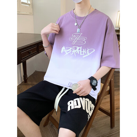 Teenager Sommersport-Set Kurzärmler T-Shirt 12-15 Highschool-Schüler 13 Kinder 3523-5 Weißes Set [Kurzarm + schwarze Shorts] 180 xl (ca. 120-135jin [Jin gleich 0,5 kg]))