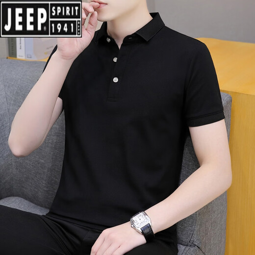 JEEP SPIRIT夏季带领子t恤男士短袖polo衫翻领纯色半袖商务休闲青年上衣 烟灰色 QY686 M 100-120斤