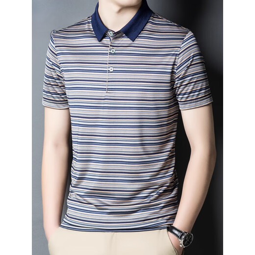Seven Wolf (SW1960) Ice Seide T-Shirt Herren-Kurzärärmel-Sommer-Dünnstil Horizontal gestreiftes Oberteil Cool Silky Silky T-Shirt Polo Shirt SJ1503 rot 2xl 180 [155-170jin [Jin EqualS gib 0,5 kg]]