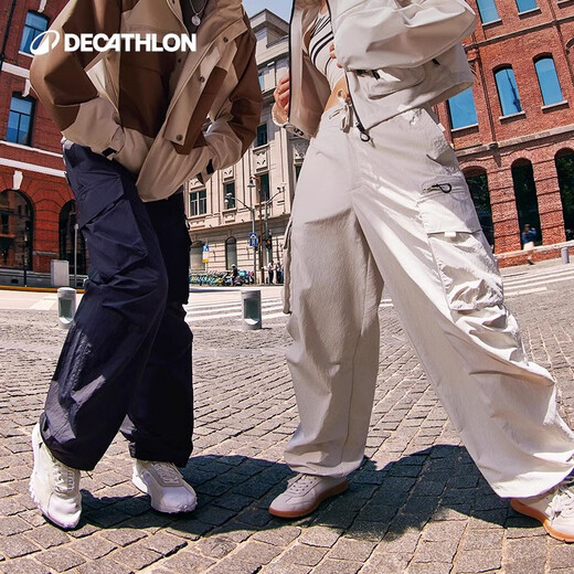 Decathlon SPW urban functional overalls for men and women, loose, sun-proof, water-repellent, outdoor casual, versatile sports pants, Pearl Rice XS