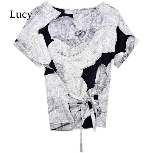 Lu Yiji Seiden kurzärmeligte T-Shirt für Frauen 2025 Sommer Neues modisches und modisches kleines Hemd High-End Mulberry Seiden Top 9856 Navy M.