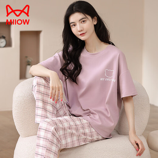 Catman (Miiow) 2025 Neue Pyjamas für Frauen im Frühjahr und Sommer reines Baumwoll-Kurzärärmelen für sommerliche dünne Baumwolle kann außerhalb von Heimbekleidungsset 679 m getragen werden