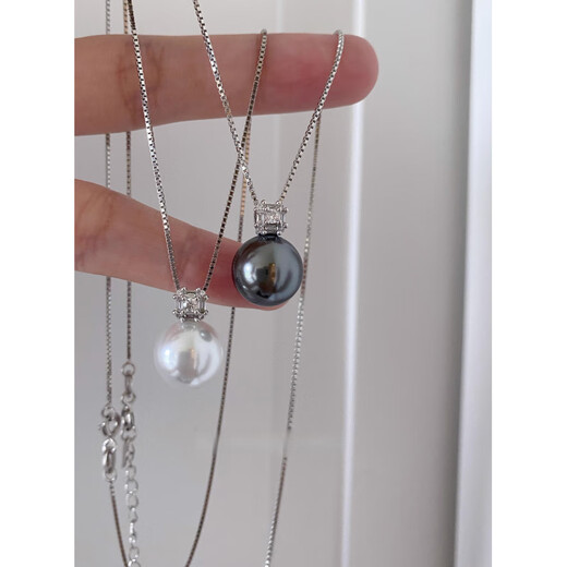Fat Donglai quality Tahitian pearl pendant feels light luxury artificial black Princess Diana necklace silver stacked silver/45cm Tahitian color 12mm necklace